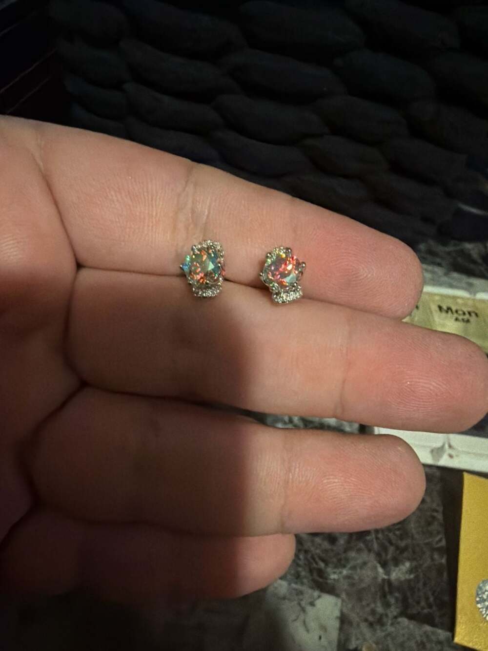 GRA Certified Rainbow Moissanite Opal Halo Stud Earrings